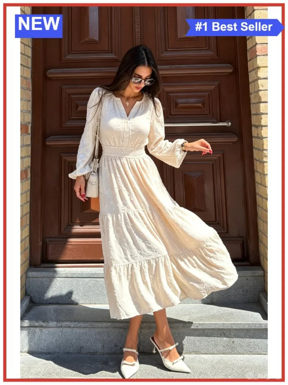 Boho Floral Maxi Dress with Pockets, Long Sleeve Wedding Guest Dress